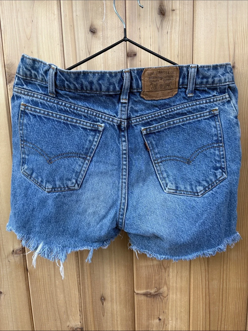 Levi's Medium Blue Denim Frayed Hem Shorts